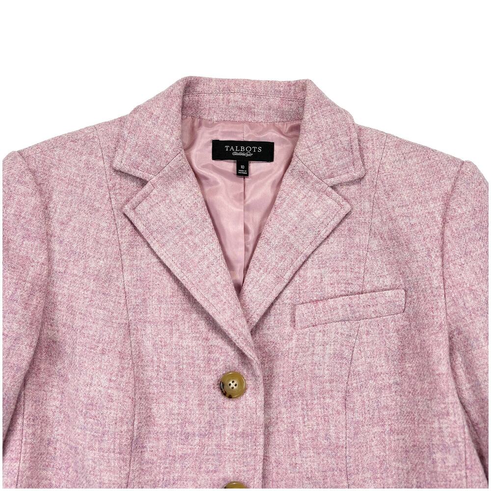 Talbots Wool Blazer Womens 10 Pink Tweed Peplum Career Feminine Coquette - Picture 2 of 10